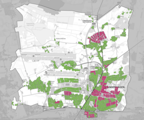 Die Karte zeigt, in welchen Gebieten (Pink) eine Nahwärmeversorgung geeignet erscheint.